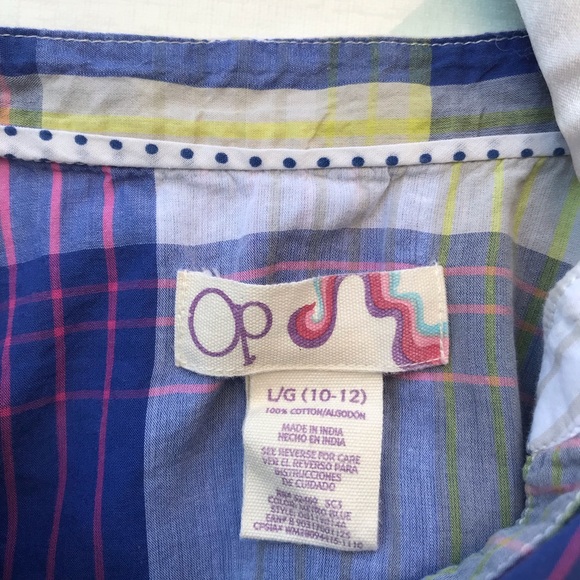 Op Girls Blue White Plaid Blouse Top with Buttons - Picture 6 of 7